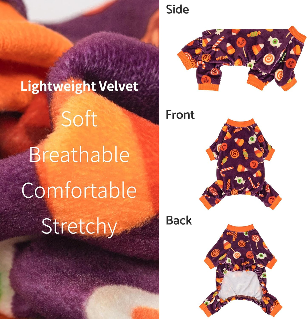 Fitwarm Halloween Candy Dog Pajamas, Funny Costumes for Small Dogs Boy Girl, Pet Outfit, Purple