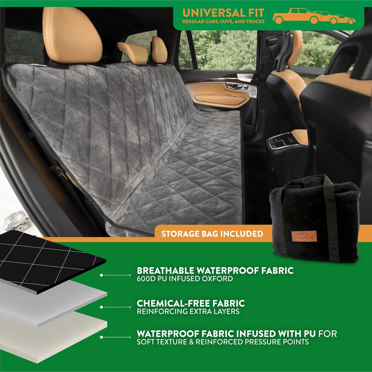 Plush Paws Products Velvet Rear Car Seat Protector w/o Hammock | Washable & Waterproof Back Seat