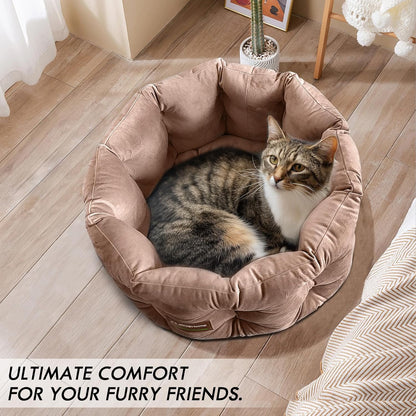 ClevaHome Deep Nest Cat Bed for Small Pets up to 15lbs - Round Cat Beds for Indoor Cats, Luxurious