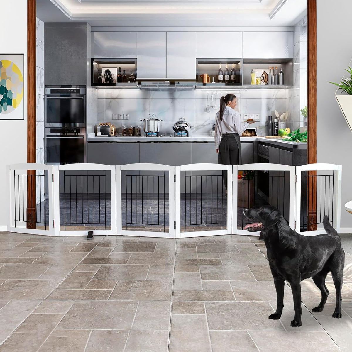ZJSF Freestanding Dog Fence Indoor, Foldable Dog Gate for Doorways, Stairs or Hallways, Sturdy Wood