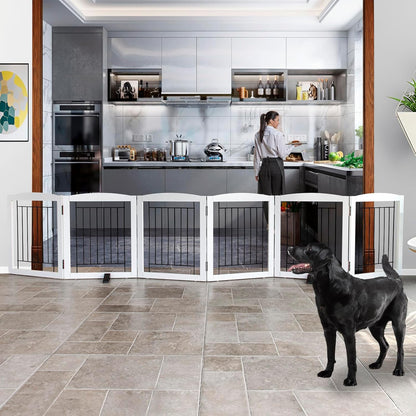 ZJSF Freestanding Dog Fence Indoor, Foldable Dog Gate for Doorways, Stairs or Hallways, Sturdy Wood