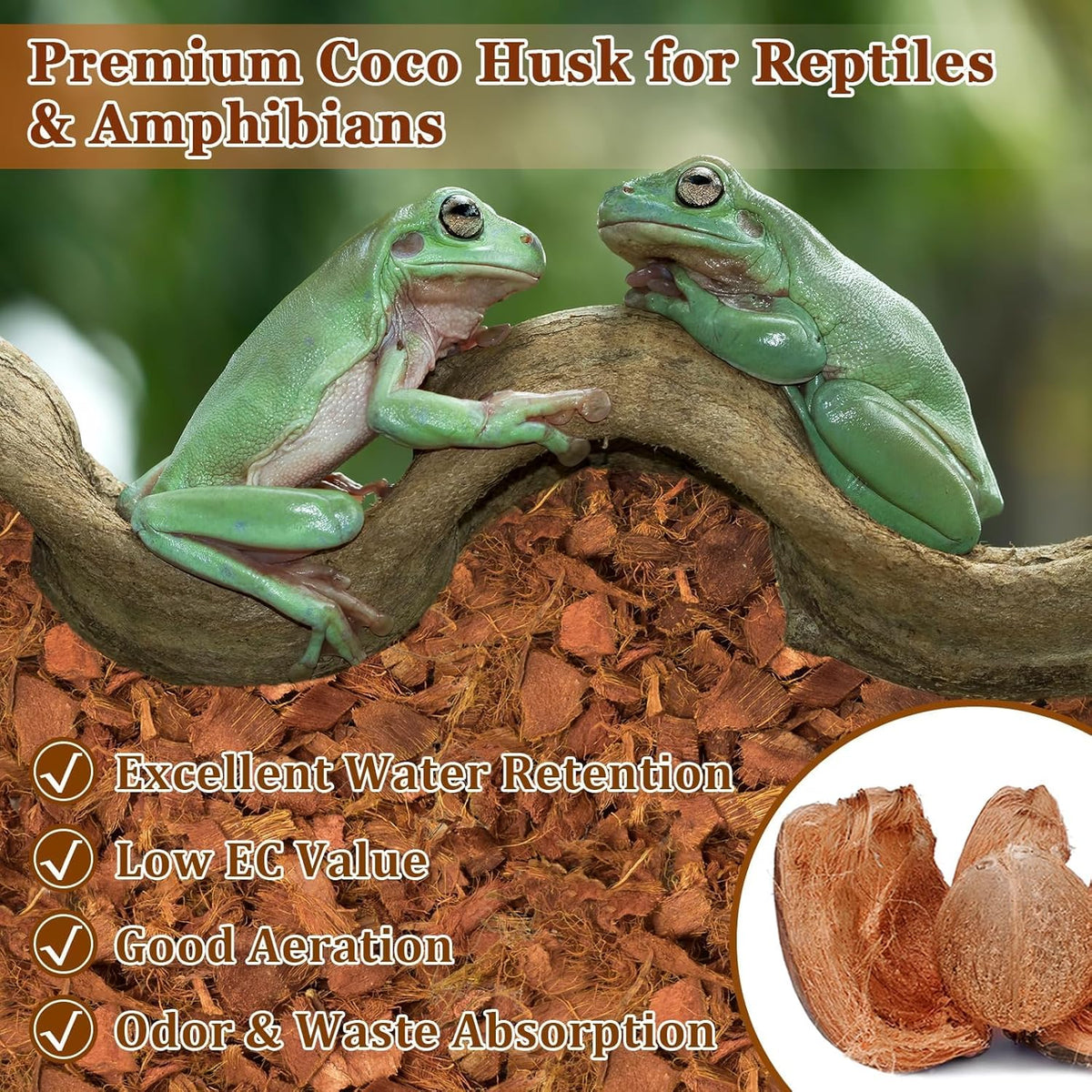 Halatool 10LB Coconut Chips Substrate for Reptiles 72QT Natural Coco Husk Snake Bedding for Ball