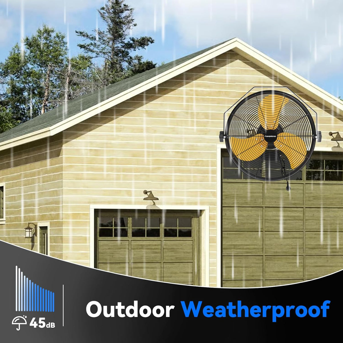 2600 CFM 14 inch Outdoor High Velocity Wall Mounted Fan, 3-Speed Metal Fans with IP44 Enclosure