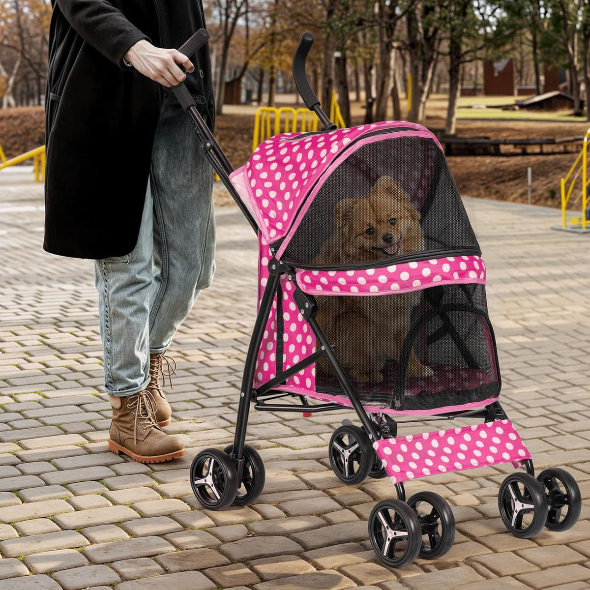 Magshion Compact Pet Stroller for Small-Medium Dogs/Cats up to 22lbs, 4-Wheel Lightweight Umbrella