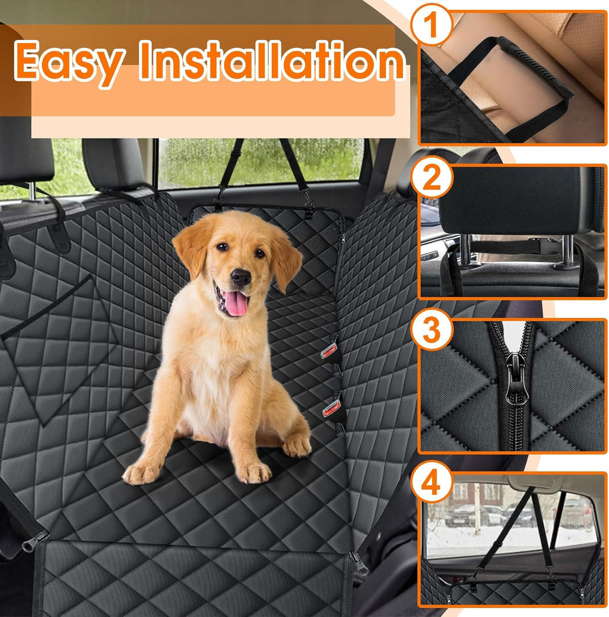 Waterproof Dog Car Seat Cover for Back Seat - Durable, Scratch Proof Pet Hammock with Nonslip