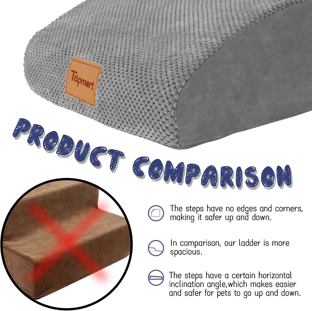 Topmart High Density Extended Foam Dog Ramp&Steps 2 Tiers,11.8" High,Non-Slip Dog Stairs,Soft Foam