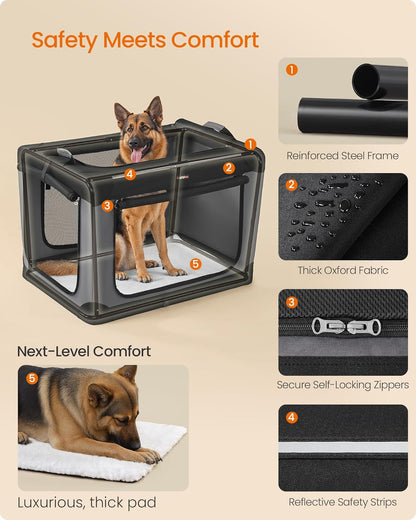 Feandrea Collapsible Dog Crate, 42-Inch Portable Dog Travel Crate for Large Dogs, Oxford Fabric Pet