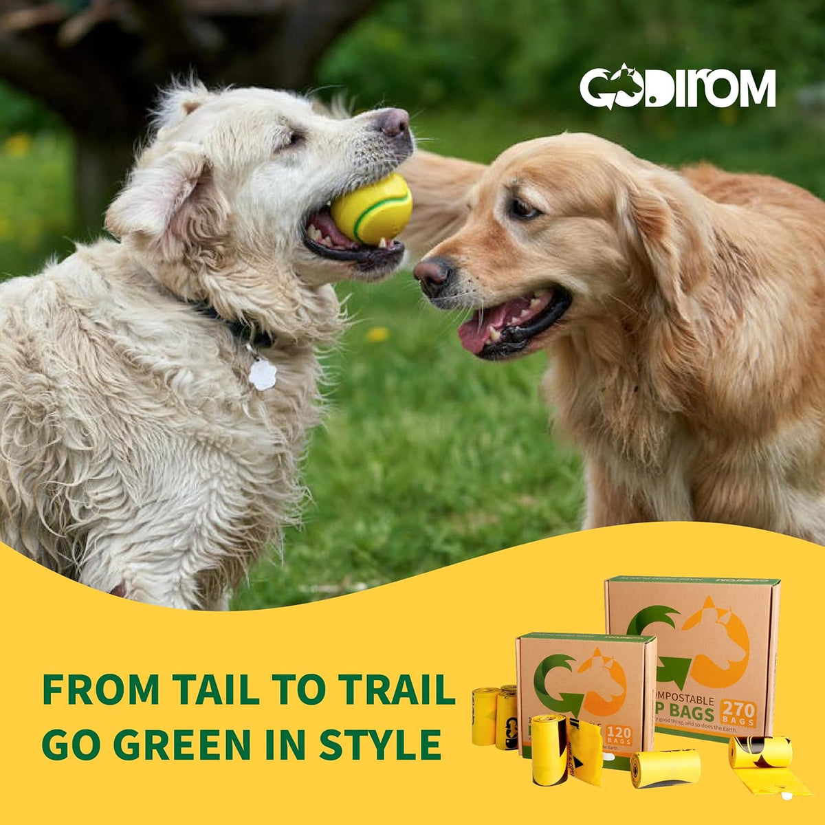 Certified 100% Compostable Poop Bags for Dogs, 270 Count Guaranteed Leak Proof and 18 Microns Extra