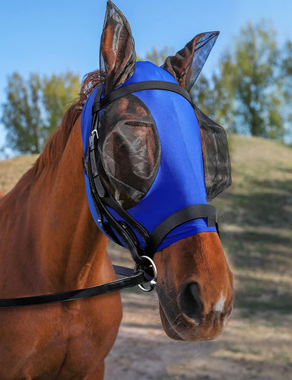 Horse Fly Mask with Ears, UV Protection Mask for Horses, Elasticity Mask with Big Mesh Eye Covers