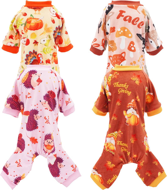PET SHOW 4 Pack Fall Small Dog Pajamas Thanksgiving Clothes Doggies Girl Boy Soft Stretchy PJs