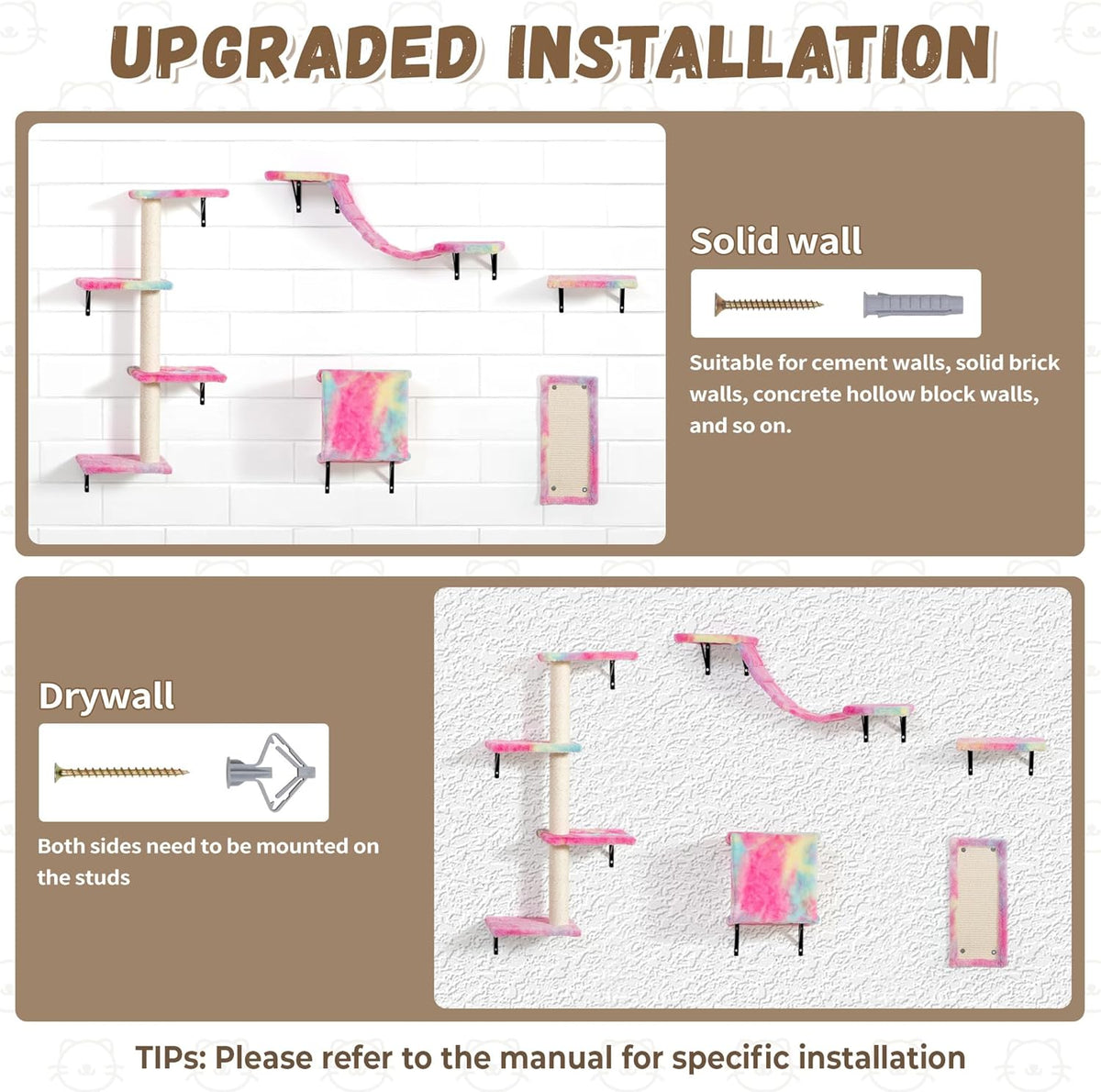 COZIWOW Wall Mounted Cat Furniture, Cat Wall Shelves and Perches, Floating Cat Shelves for Wall Set