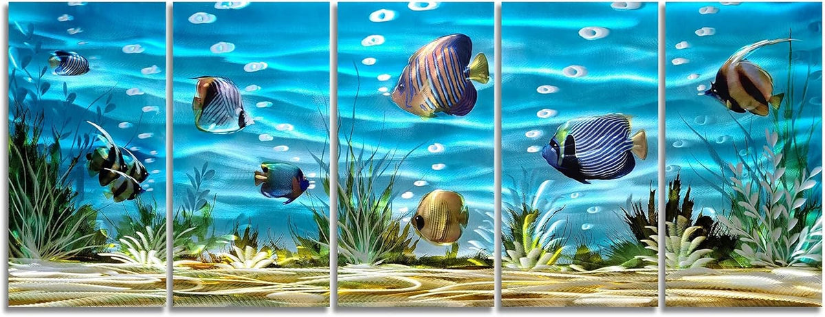 SYGALLERIER School Of Fish Metal Wall Art Handcrafted 3D Coastal Aluminum Artwork Modern Abstract