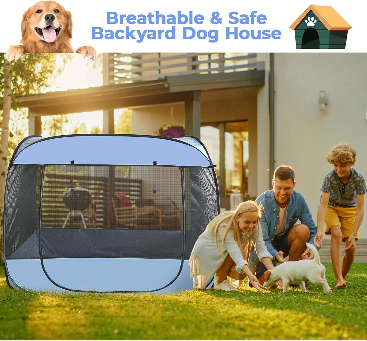 EighteenTek XLarge Popup Portable Dog Houses, 5.3'x4'H Assembly-Free Gazebo-Style Dog Cot Cat