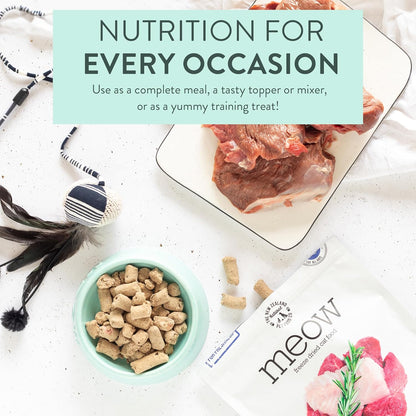 Meow Lamb & Hoki Freeze Dried Raw Cat Food, Mixer, or Topper, or Treat - High Protein, Natural