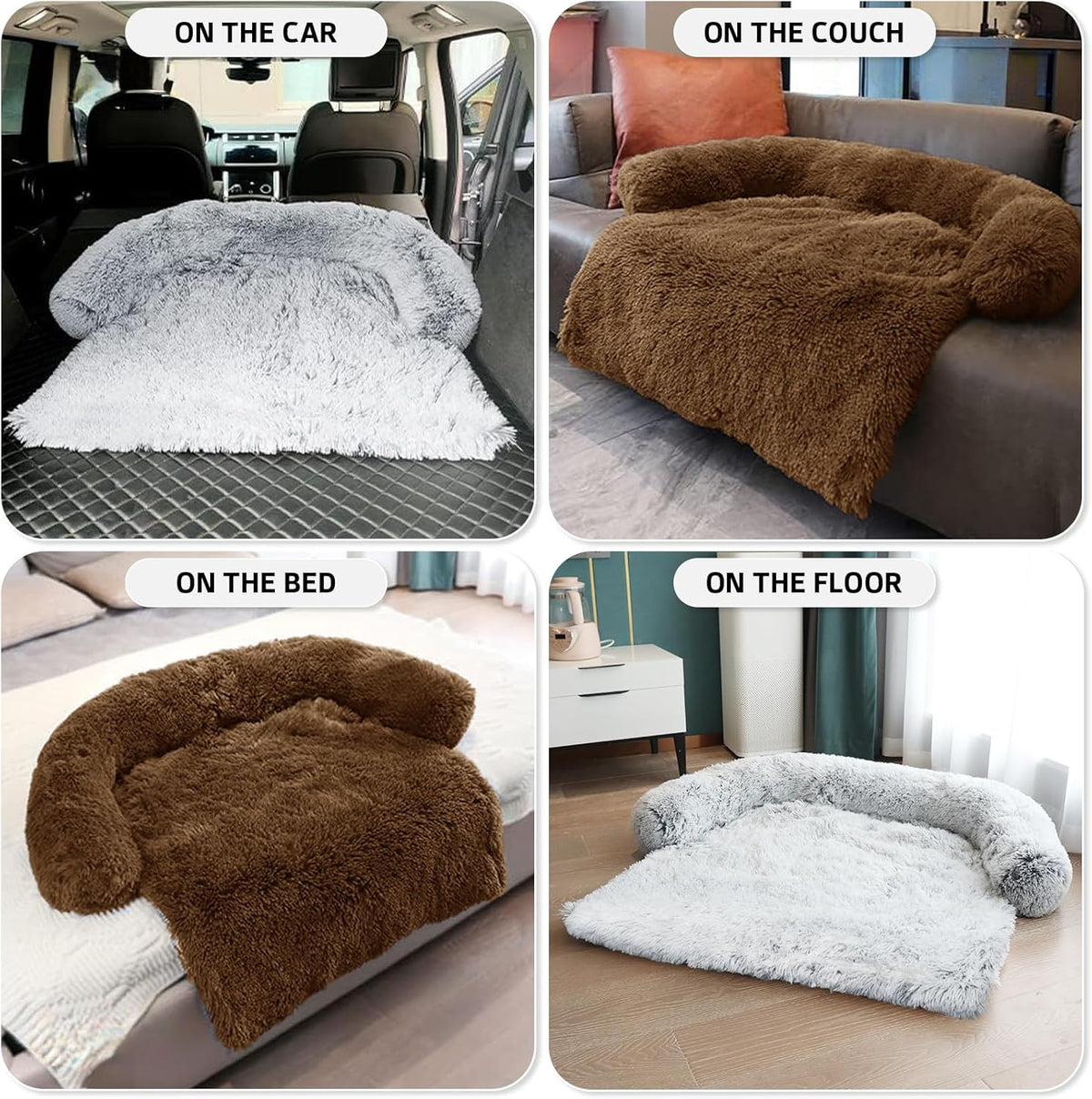 GGIB Calming Dog Bed Fluffy Plush Dog Mat for Furniture Protector with Removable Washable Cover for