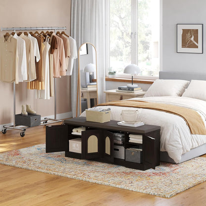 DINZI LVJ Shoe Bench, Entryway Storage Bench with Doors, Cushion, 2-Tier Shoe Rack with 8-Cubby