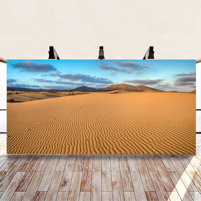 Renaiss 15x8ft Desert Photography Backdrop Golden Ripple Desert Mountain Sand Dunes Blue Sky Gobi
