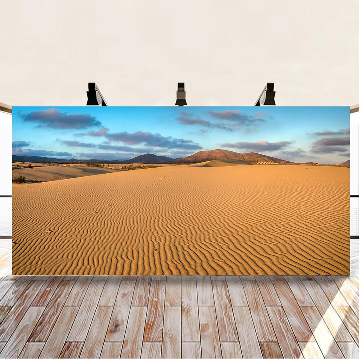 Renaiss 12x6ft Desert Photography Backdrop Golden Ripple Desert Mountain Sand Dunes Blue Sky Gobi