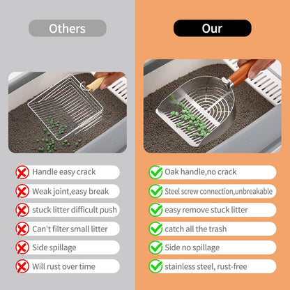 Extra-Thick Stainless Steel Cat Litter Scoop Heavy Duty Metal Litter Scooper with Holder Easy