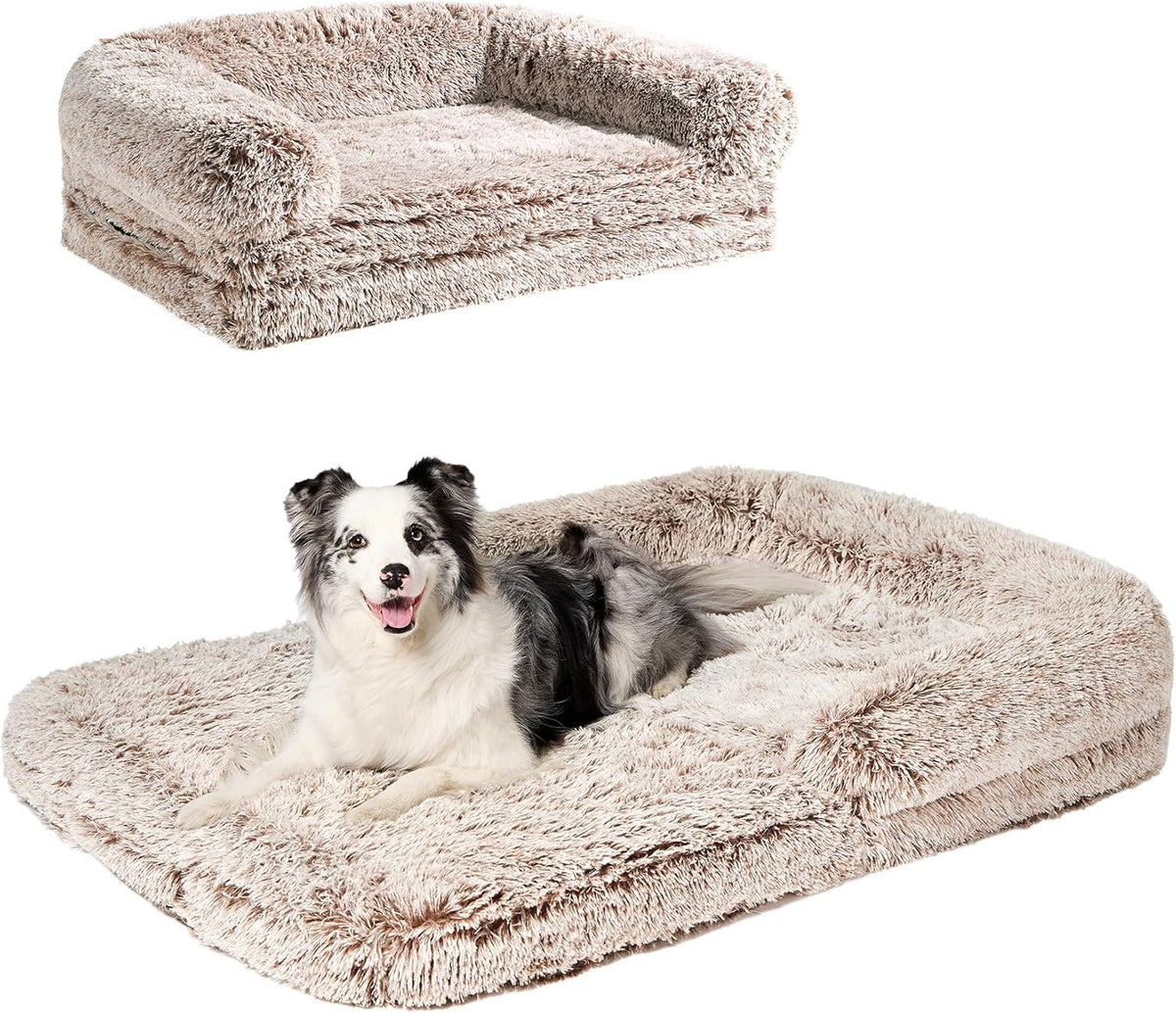 EHEYCIGA Foldable XXL Dog Bed, Faux Fur Fluffy Pet Couch Bed for Extra Large Dogs, Orthopedic