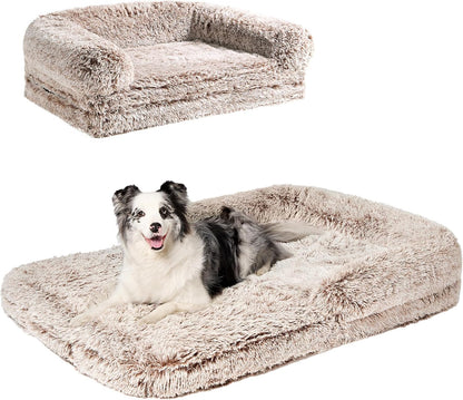 EHEYCIGA Foldable XXL Dog Bed, Faux Fur Fluffy Pet Couch Bed for Extra Large Dogs, Orthopedic