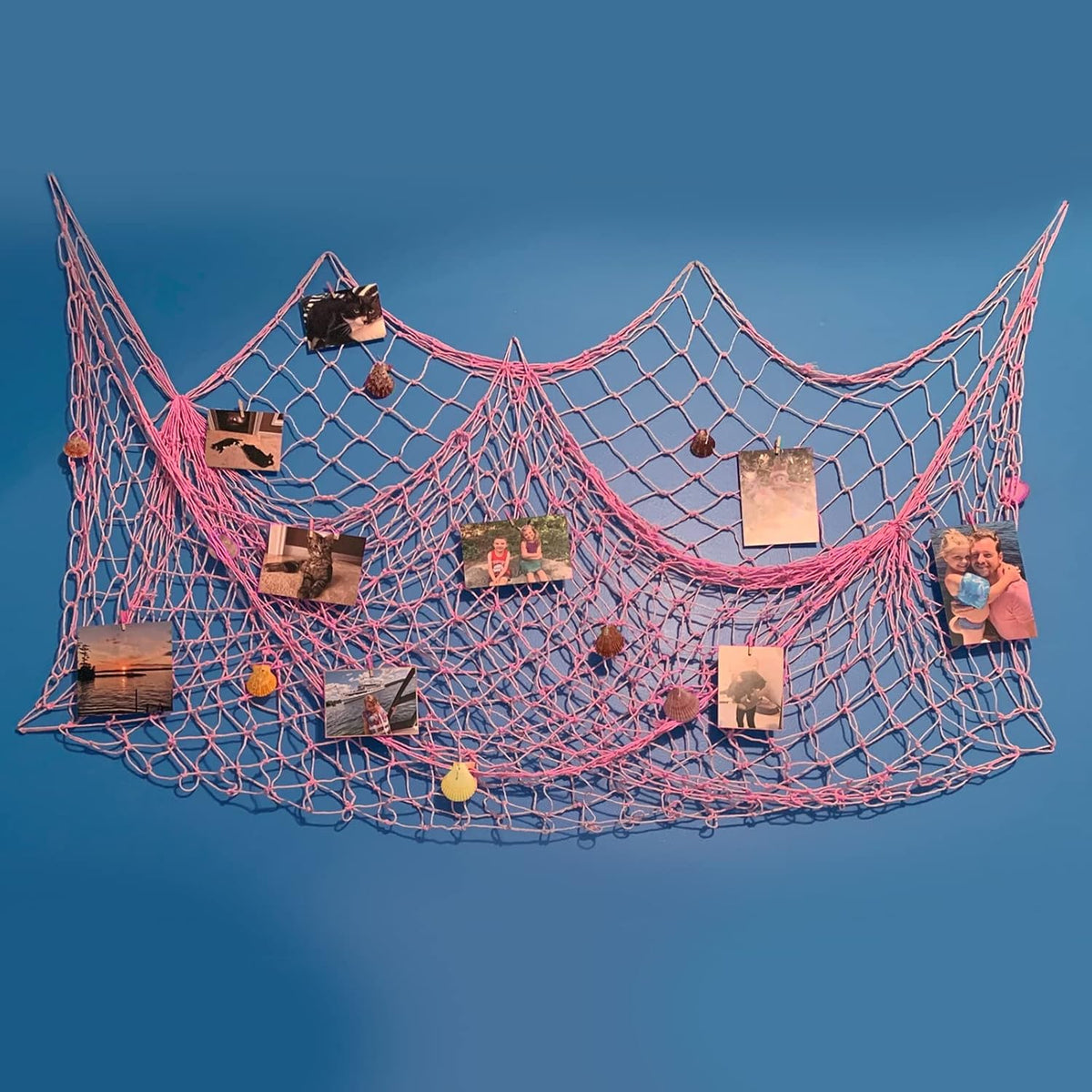 Nature Fish Net Wall Decoration with Shells, Ocean Themed Wall Hangings Fishing Net Party Decor for
