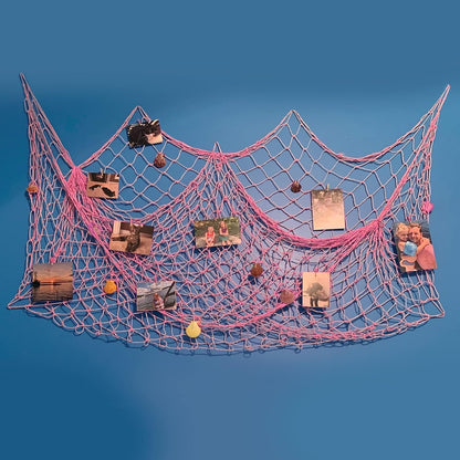 Nature Fish Net Wall Decoration with Shells, Ocean Themed Wall Hangings Fishing Net Party Decor for
