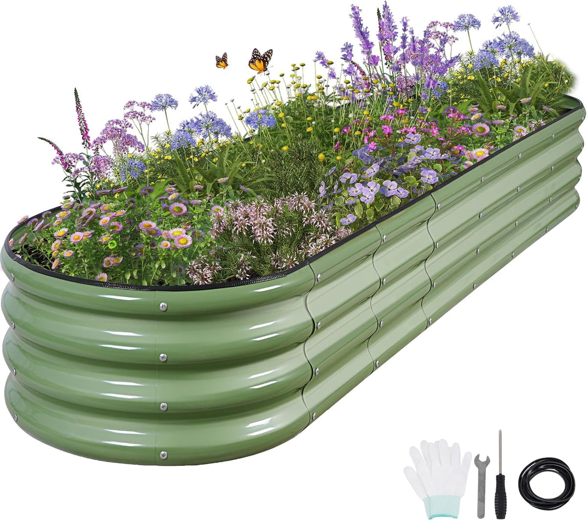 Galvanized Raised Garden Bed - 8x2x1FT Metal Planter Boxes Outdoor | Oval Steel Raised Bed Kit for