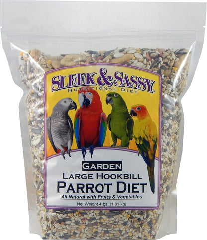 SLEEK & SASSY Garden Large Hookbill Parrot Food for Large Conures, Amazons, African Greys