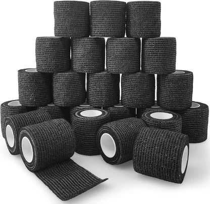 24 Rolls Black Elastic Self Adhesive Bandage Wrap, Breathable Flexible Fabric Non Woven Cohesive