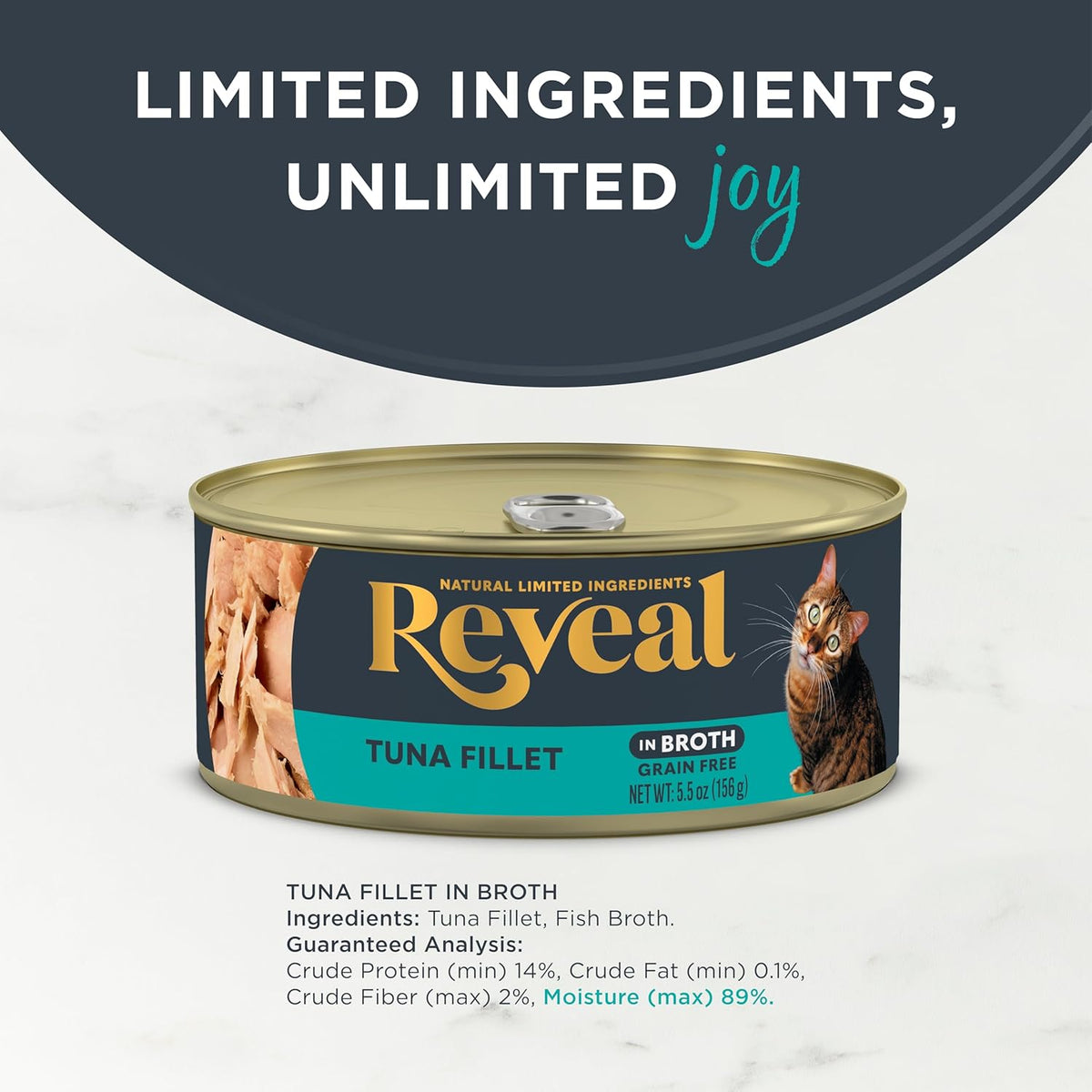 Reveal Natural Wet Cat Food, 12 Count, Grain Free, Limited Ingredient Canned Food for Cats, Tuna