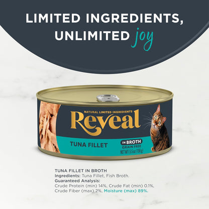 Reveal Natural Wet Cat Food, 12 Count, Grain Free, Limited Ingredient Canned Food for Cats, Tuna