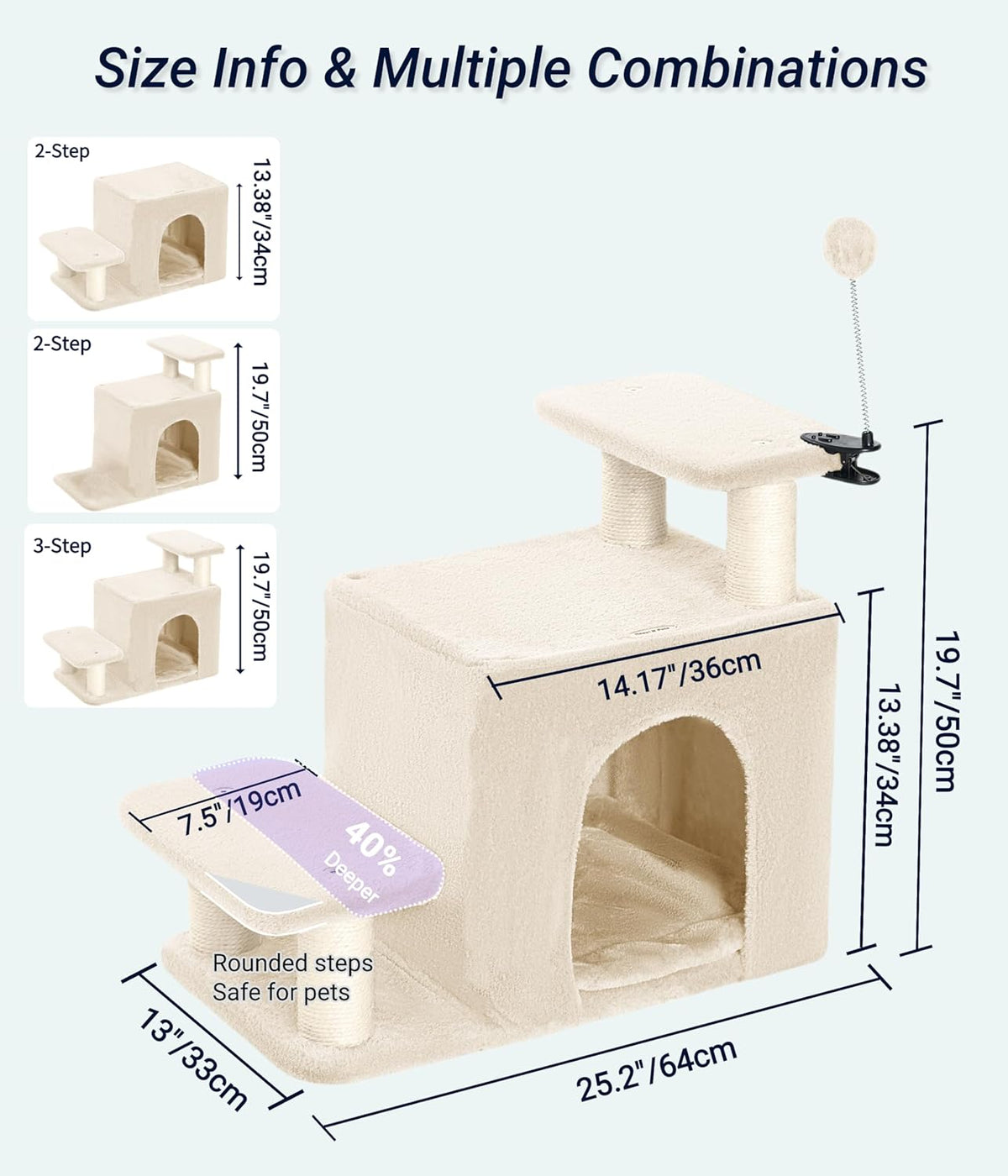 Happi N Pets Dog Stairs with Cat Scratching Post & Large Condo, Stable Pet Steps for High Beds