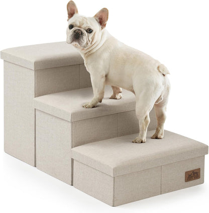 Dog Stairs with Storage, 3-Step Wider Sturdy Dog Steps for Small/Medium/Large Dogs and Older Cats