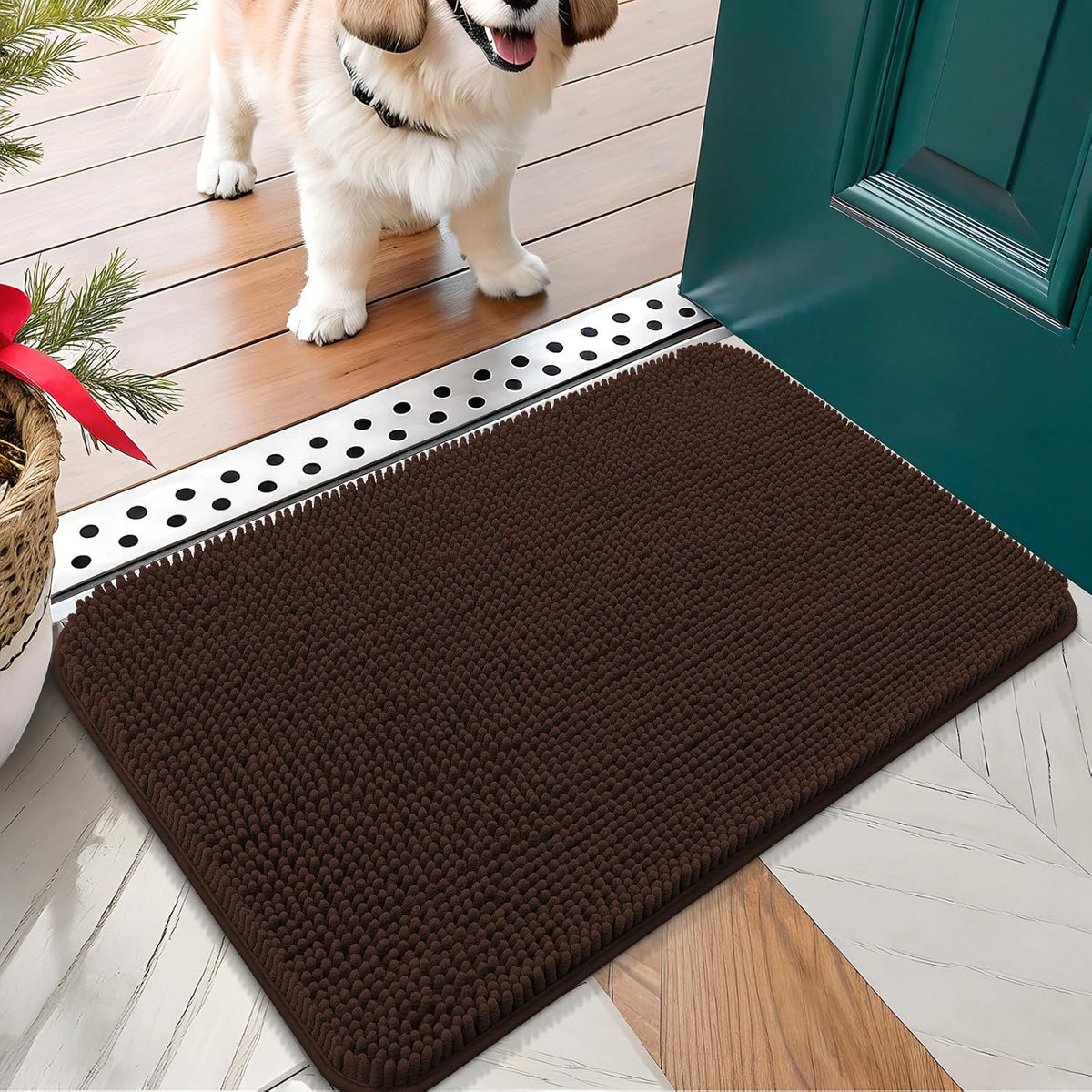 OLANLY Dog Door Mat for Muddy Paws 30x17, Absorbs Moisture and Dirt, Absorbent Non-Slip Washable