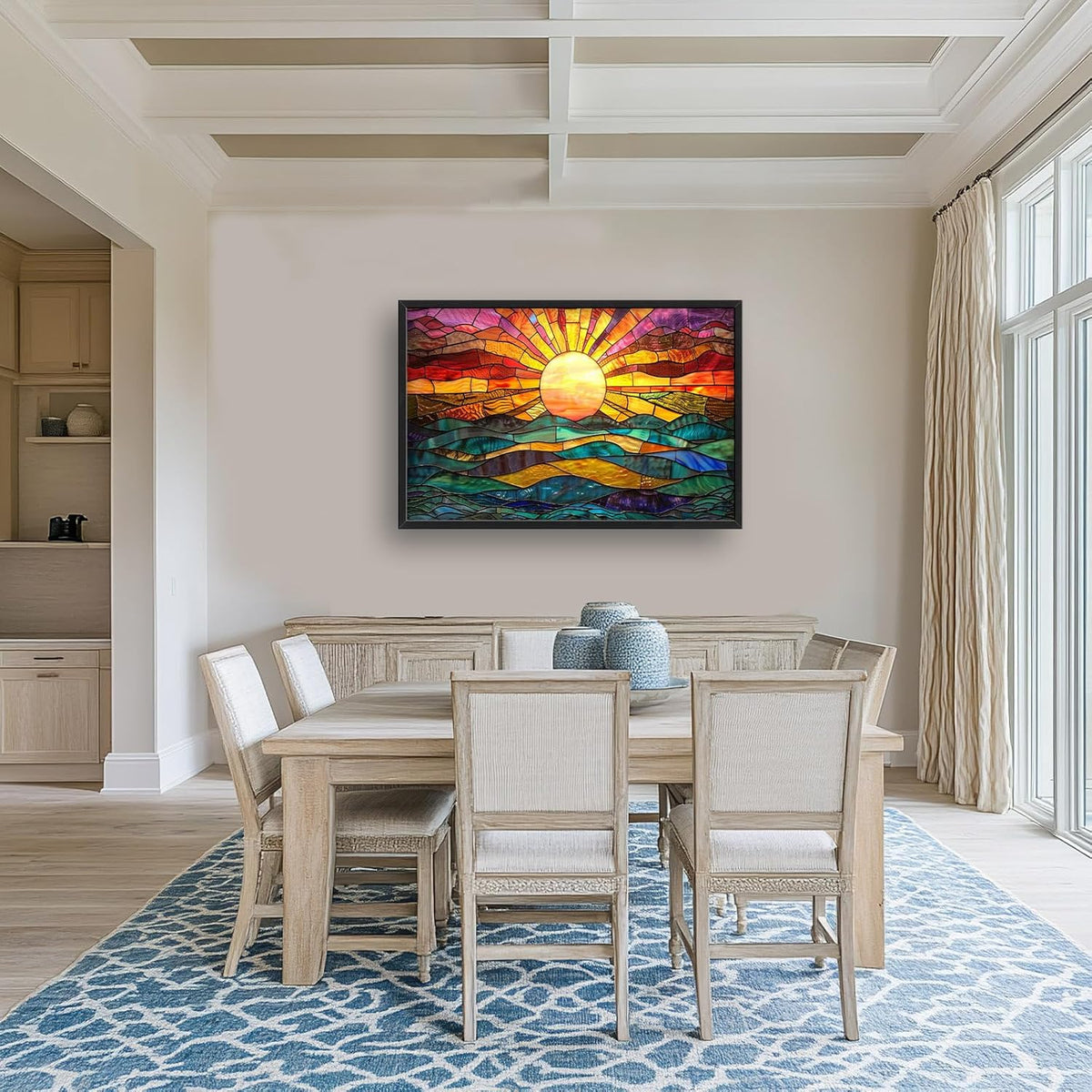 Quorin Boho Sun Large Wall Art Colorful Pictures Abstract Geometric Sun Sunset Sea Wall Decor
