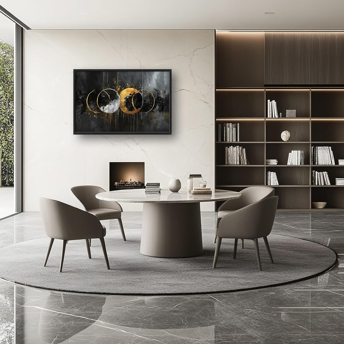 Quorin Abstract Sun Moon Large Wall Art Black and Gold Circle Pictures Sun and Moon Wall Decor