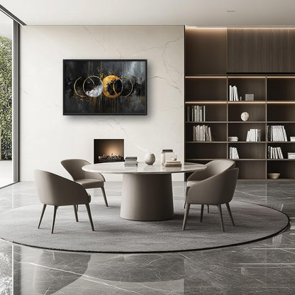 Quorin Abstract Sun Moon Large Wall Art Black and Gold Circle Pictures Sun and Moon Wall Decor