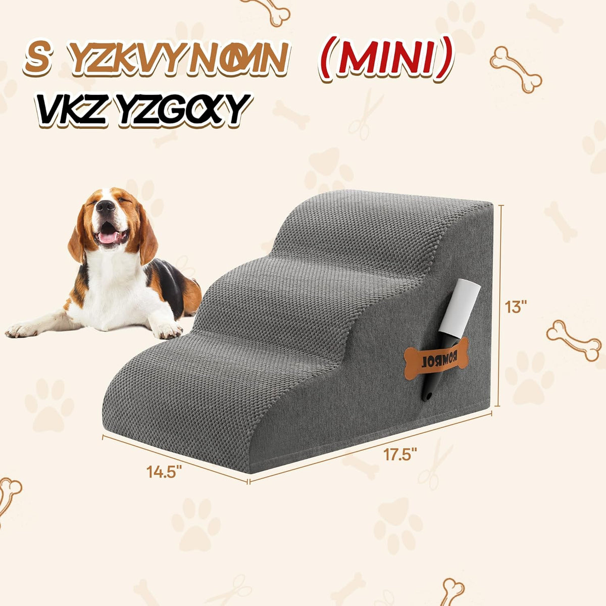 Romrol Dog Stairs Ramp for Beds Couches, Extra Wide Pet Steps with Durable Non-Slip Waterproof