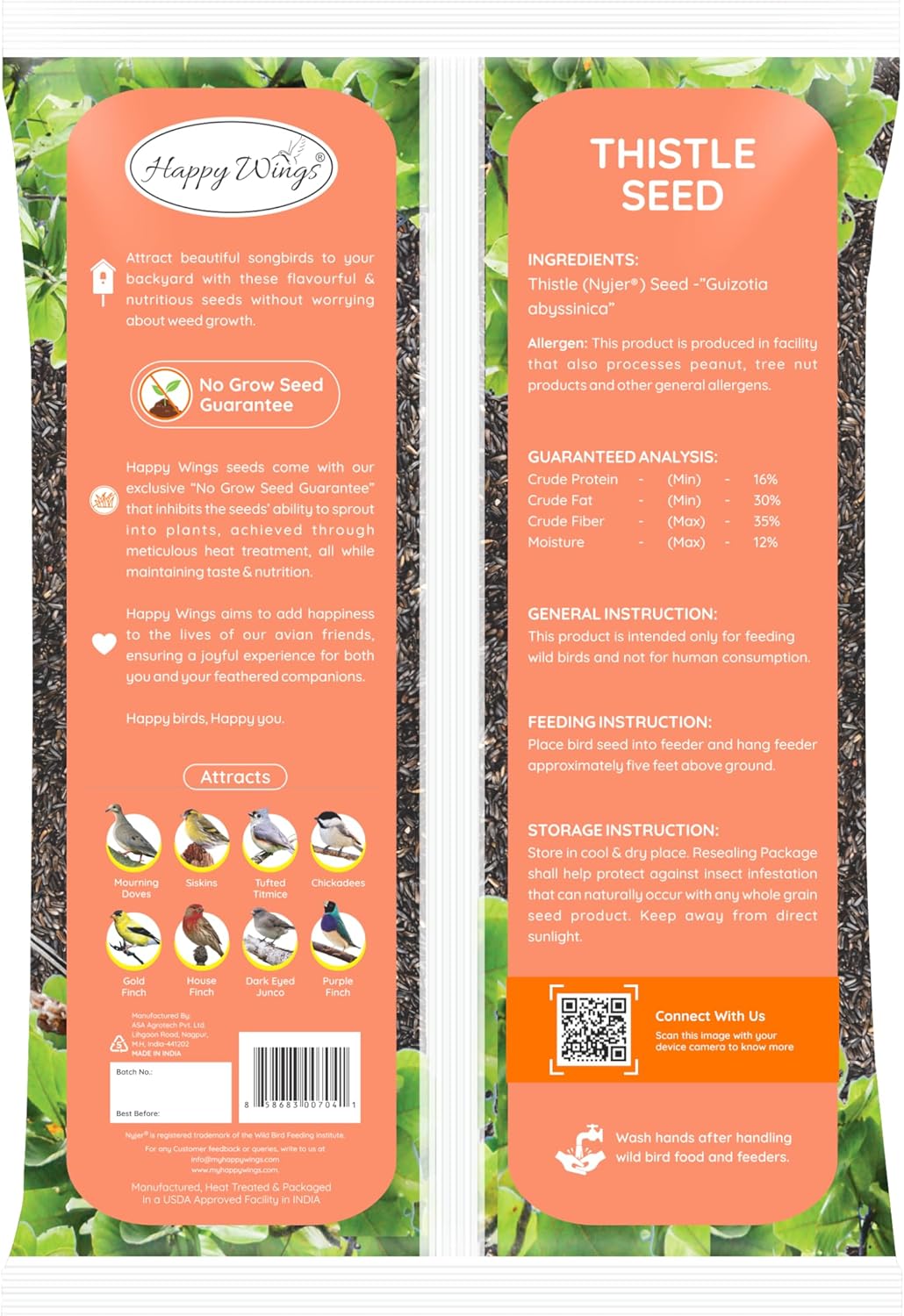 Nyjer Seed & Sunflower Seeds Wild Bird Food Combo - 5 Pound Pack I No Grow Seed I Bird Food for