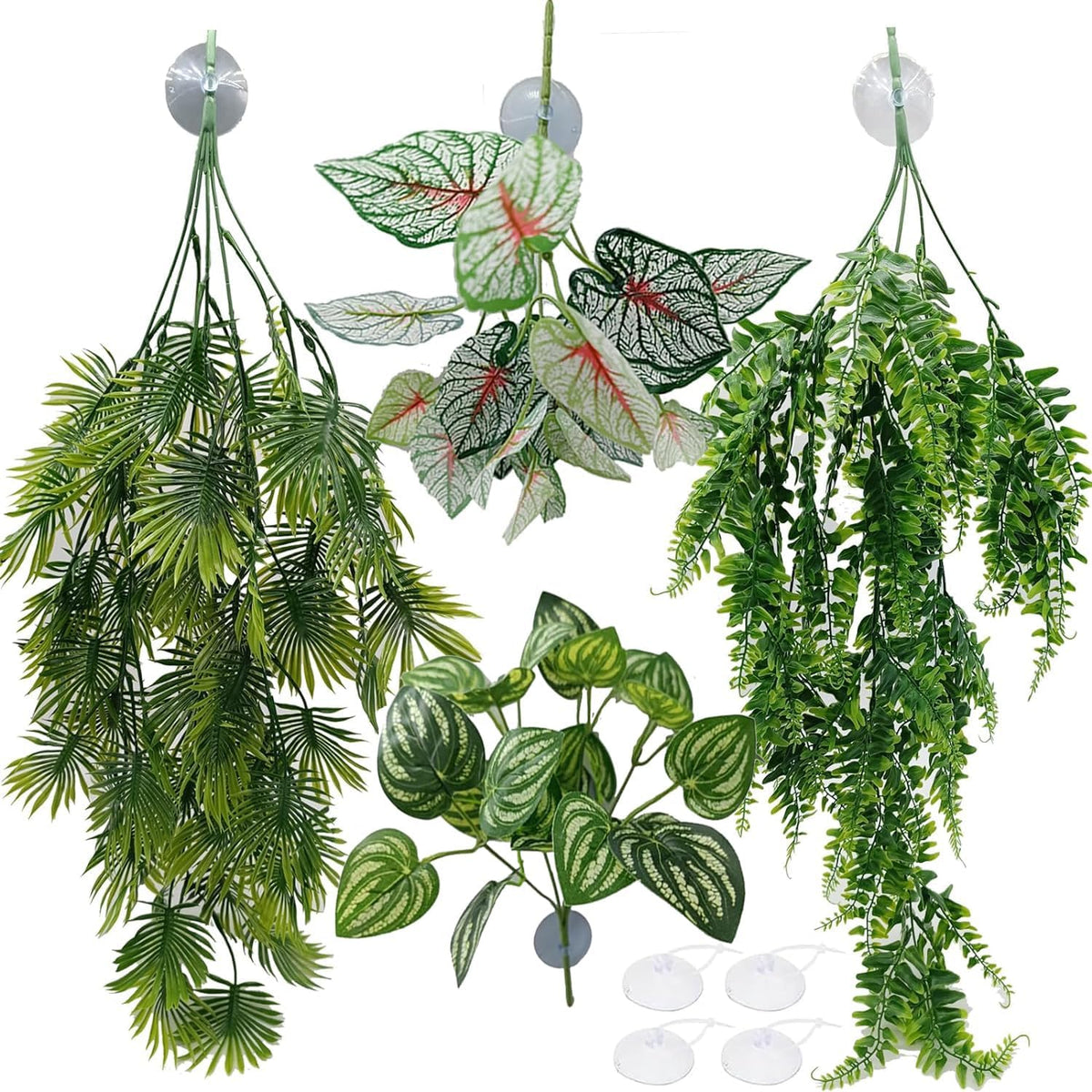 Reptile Plants for Bearded Dragon Tank Accessories, Terrarium Plant Artificial Decor for Snake