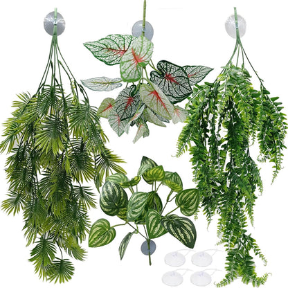 Reptile Plants for Bearded Dragon Tank Accessories, Terrarium Plant Artificial Decor for Snake