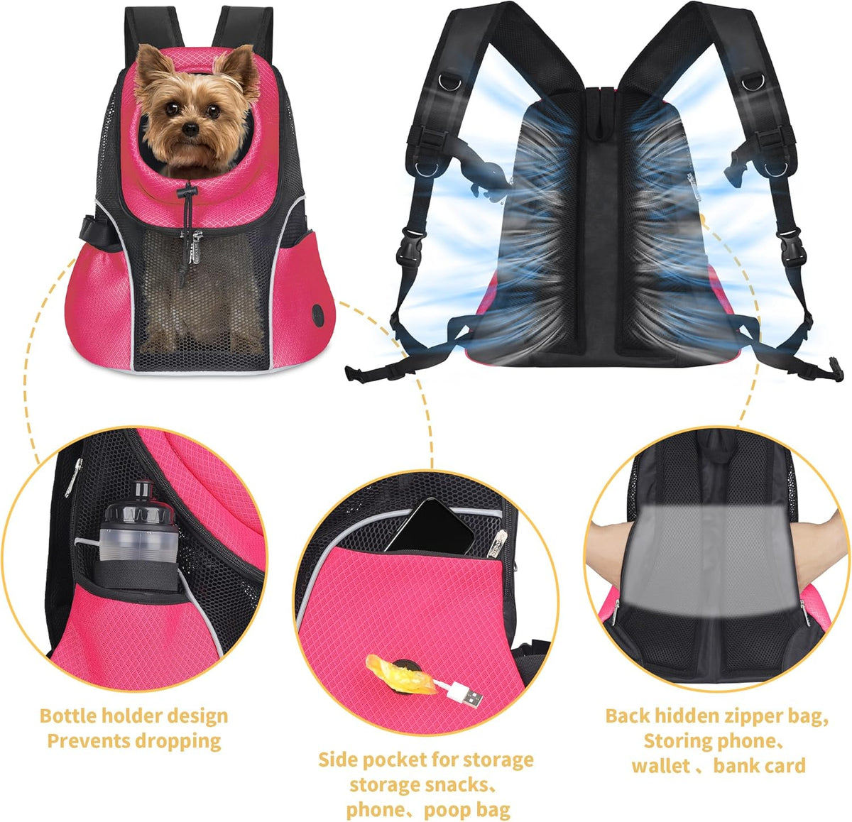 WOYYHO Pet Dog Carrier Backpack Small Dog Front Backpack Ventilated Mesh Dog Travel Back Pack with