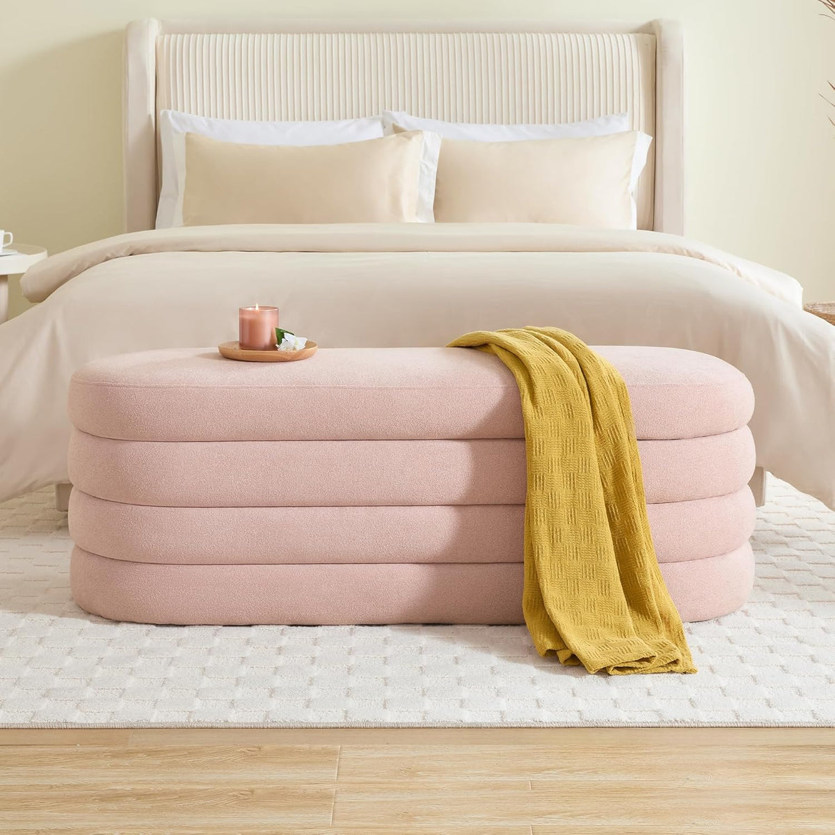 Storage Ottoman Bench 49.2 Inch Upholstered Fabric Storage Bench for Bedroom End of Bed Aesthetic