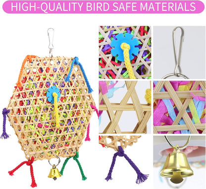 Bird Parrot Toys，2 Pack Bird Hanging Foraging Shredder Toys for Small Medium Small Bird Conure