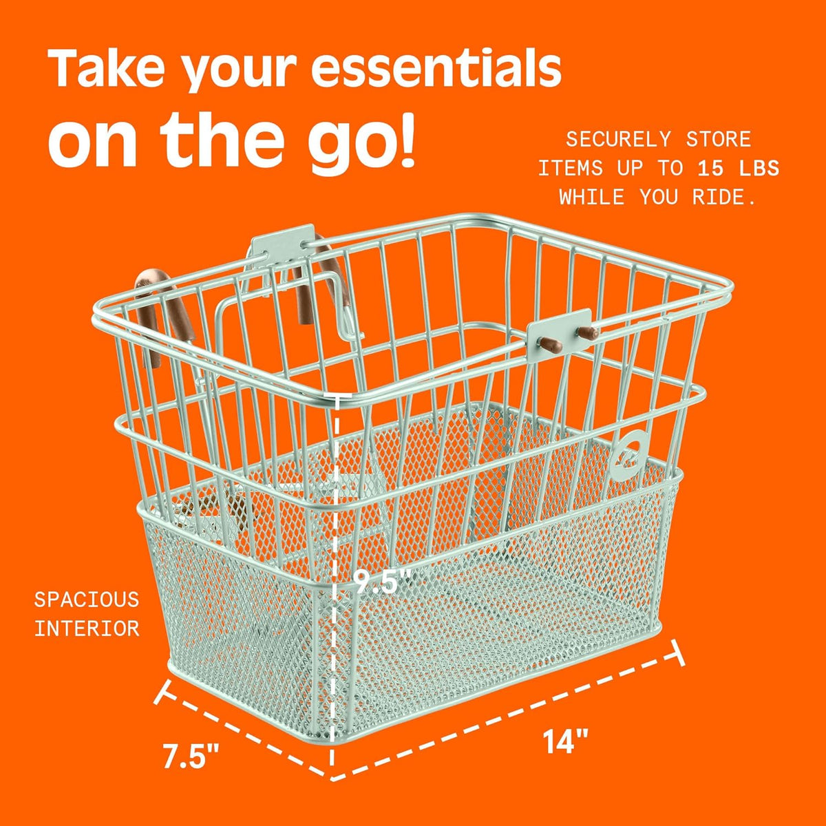 Retrospec Apollo Detachable Front Bike Basket Steel Half-Mesh with Integrated Detachable Hooks and