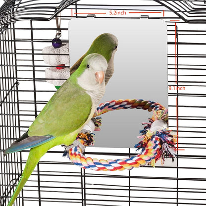 Colorday 7" Bird Mirror with Rope Perch, Bird Swing, Parrot Cage Toys for Parakeet African Grey