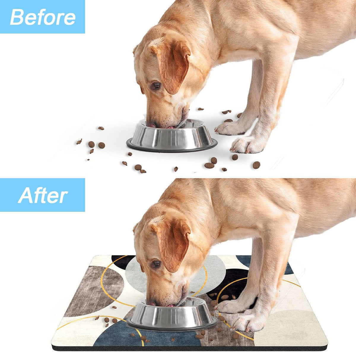 Rnivvi Dog Food Mat, 12" x 19" Boho Absorbent Dog Cat Bowl Mat for Food and Water, Cute Anti-Slip
