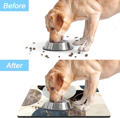 Rnivvi Dog Food Mat, 12" x 19" Boho Absorbent Dog Cat Bowl Mat for Food and Water, Cute Anti-Slip