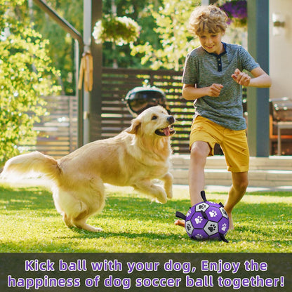 QDAN Dog Toys Soccer Ball with Straps - Dog Water Toy, Puppy Birthday Gifts, Durable Dog Balls for